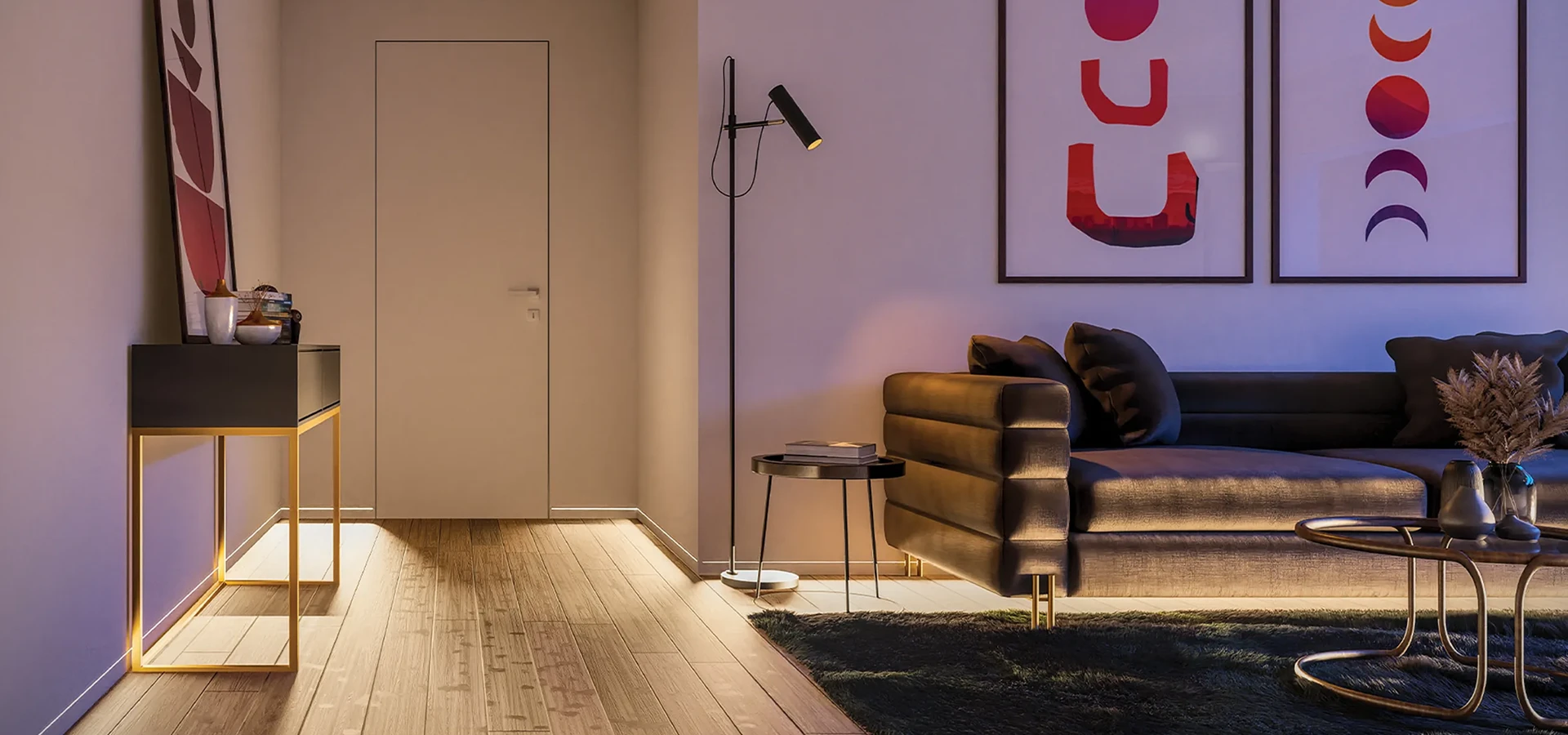 Battiscopa moderno bianco per living contemporaneo