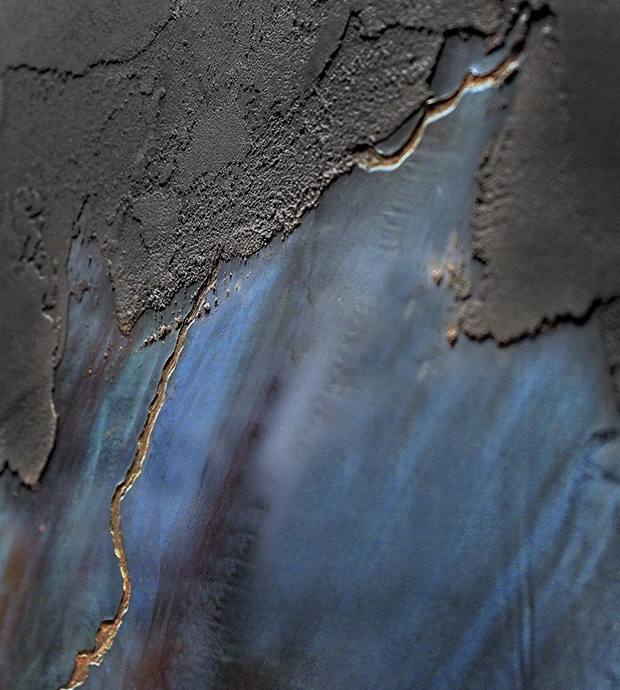 Finitura decorativa materica effetto ossidato blu e antracite