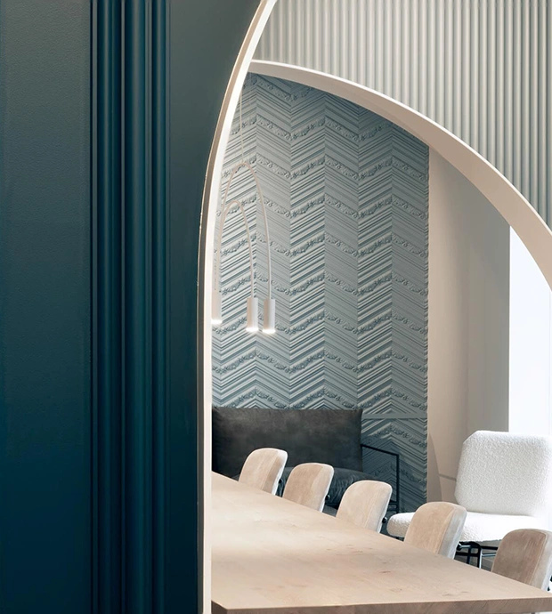 Pannelli 3D geometrici per sala meeting dal design contemporaneo