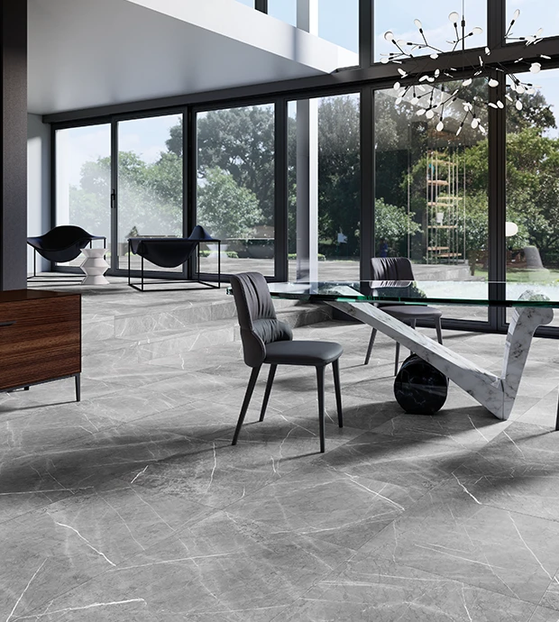 Pavimento in gres porcellanato effetto marmo grigio moderno