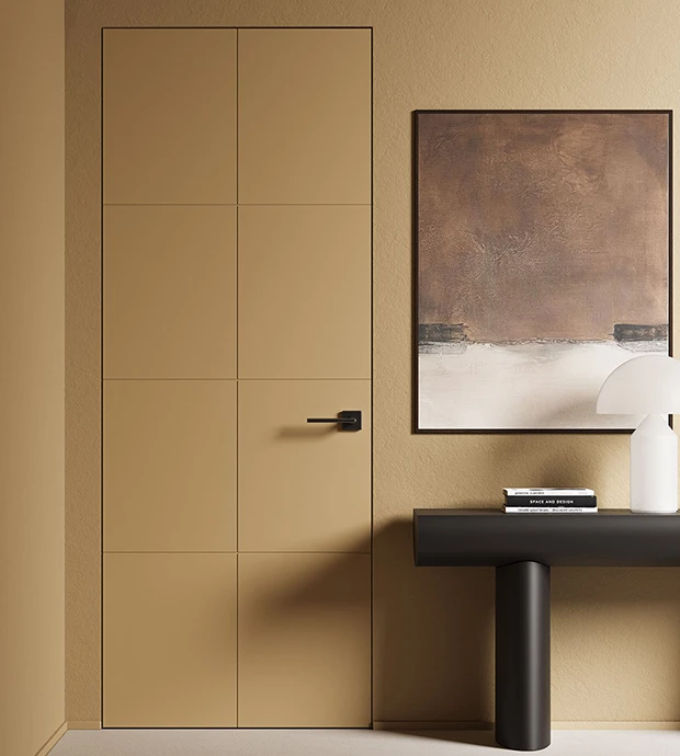 Porta interna filo muro moderna con finitura beige opaca