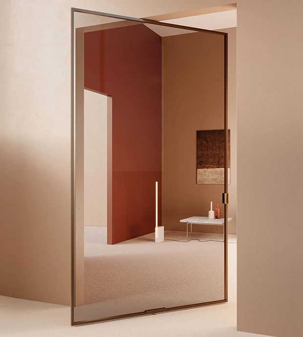 Porta interna moderna in vetro fumé con telaio minimale