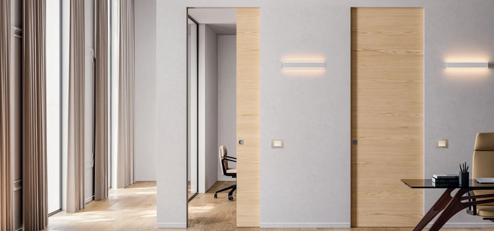 Porte scorrevoli interno muro moderne effetto legno