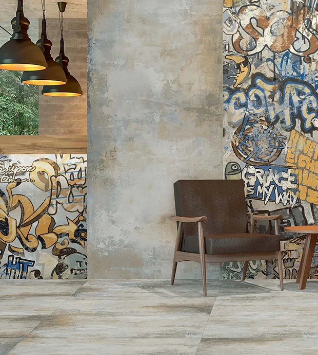 Rivestimento gres effetto cemento per interni dal design contemporaneo